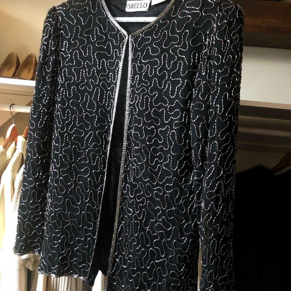 Vintage SWEELO Black and Silver Women's Jacket